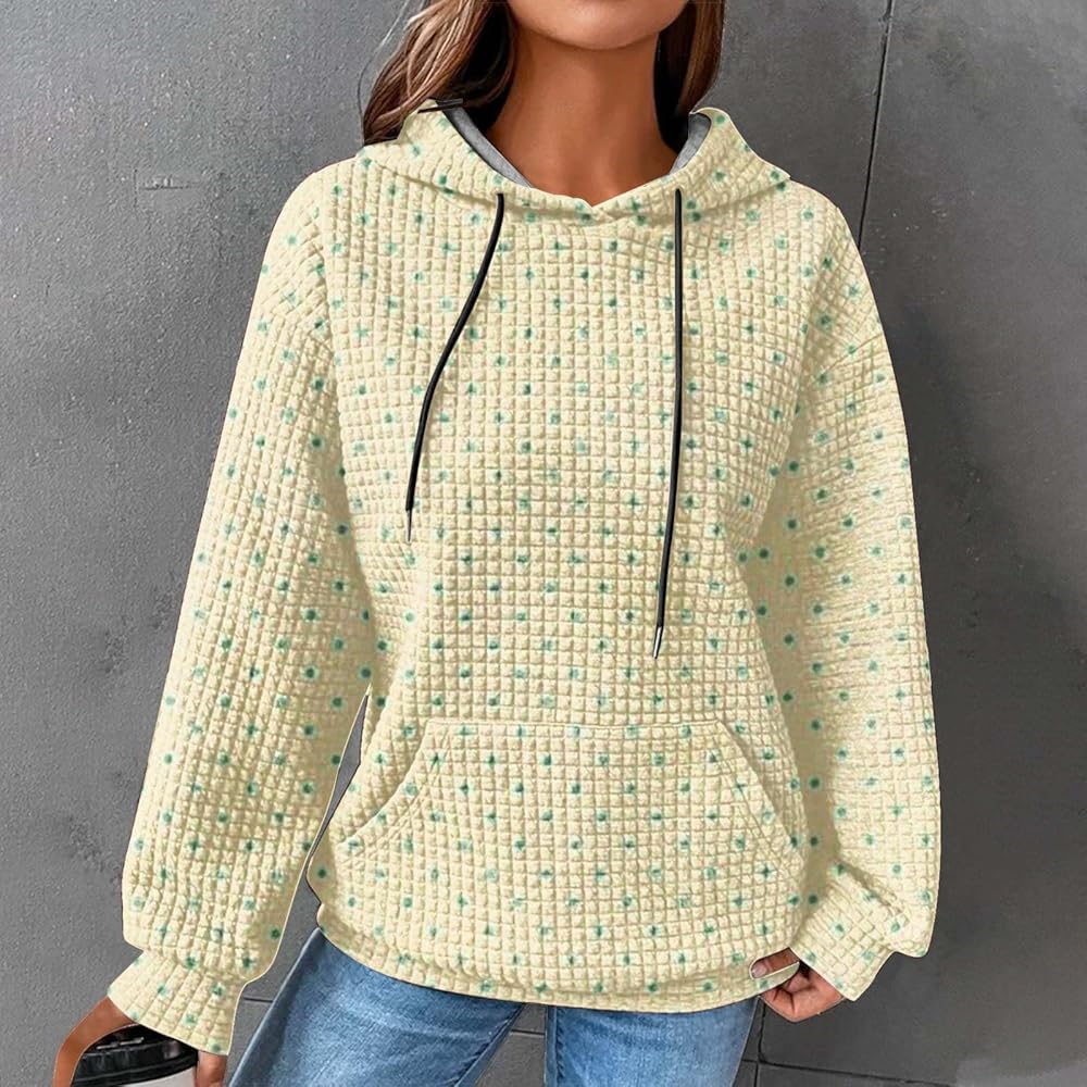 Ceboyel Women Waffle Knit Cute Hoodies Drawstring Pullover
